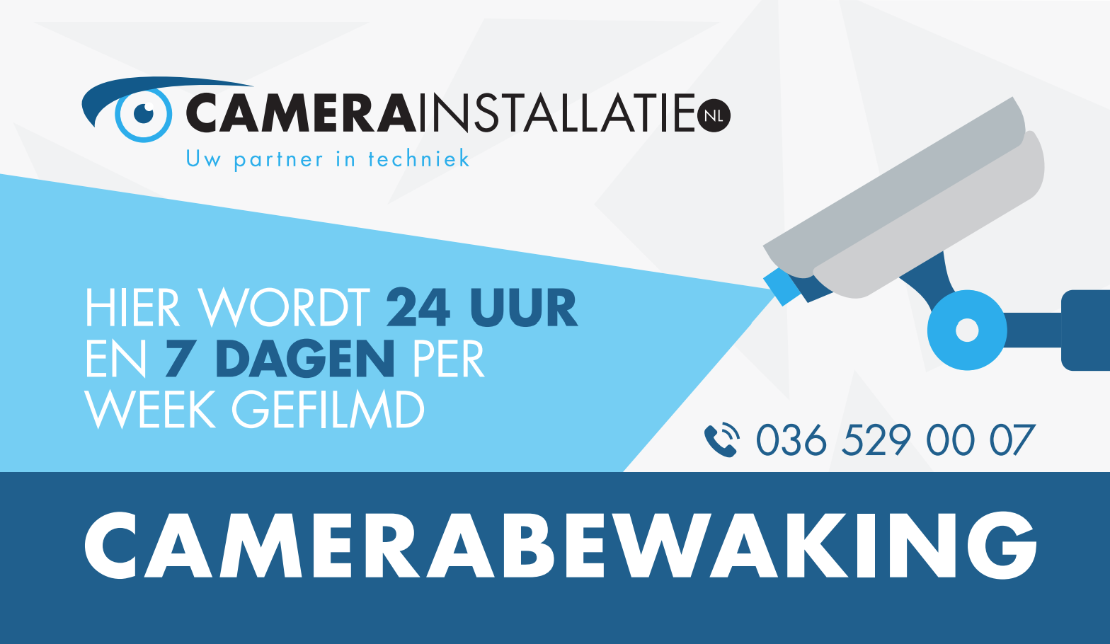 Sticker met de tekst dat er 24 uur en 7 dagen per week wordt gefilmd