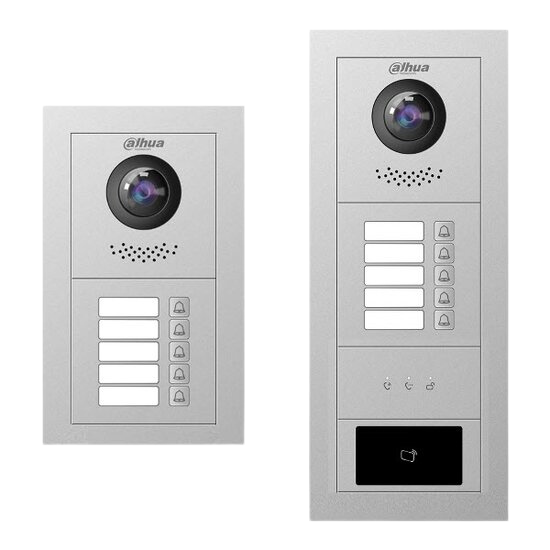 Twee Dahua modulaire deurstations, een met enkele knop en een met meerdere naambordjes