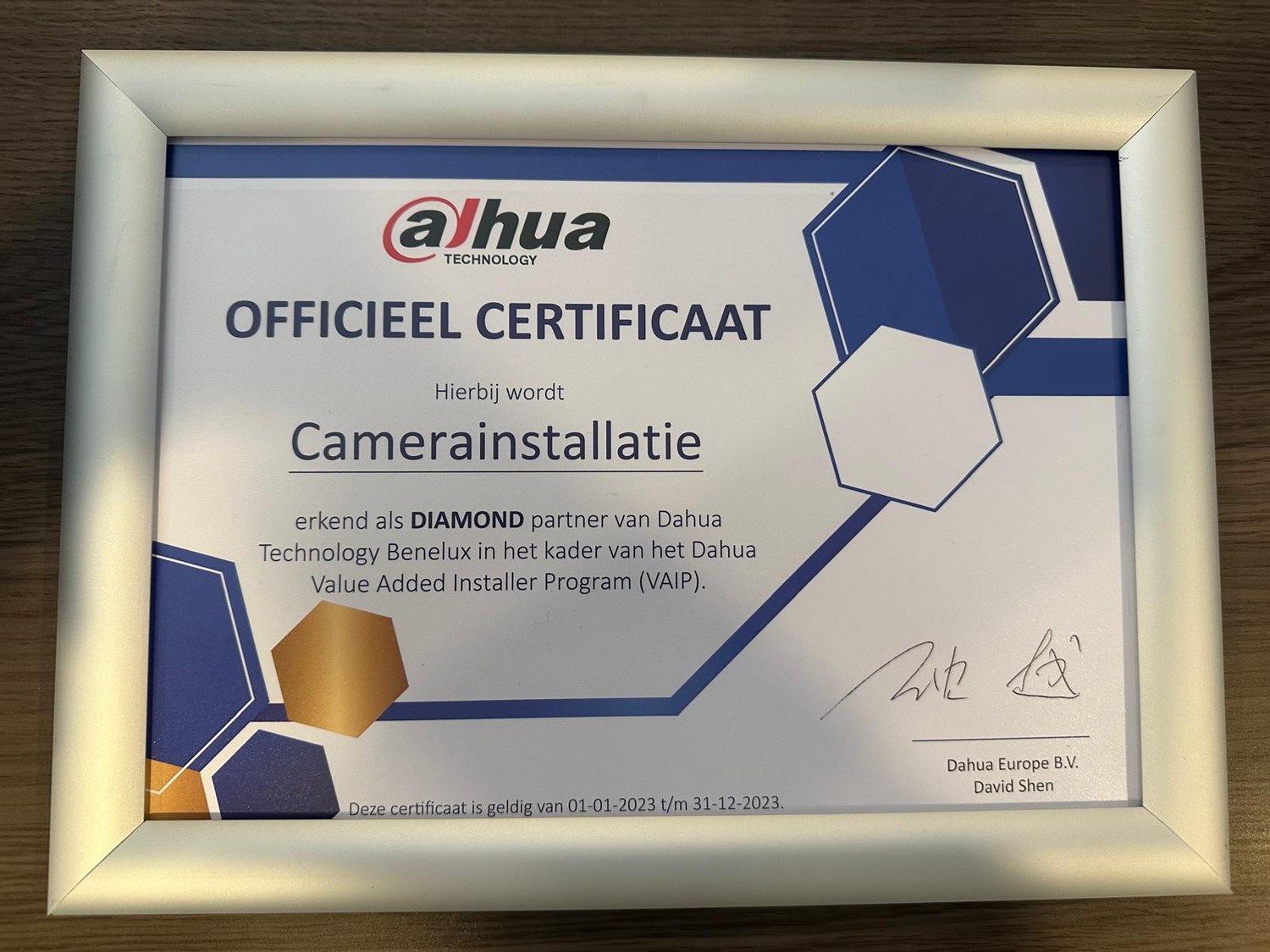 Dahua Diamond-partnercertificaat