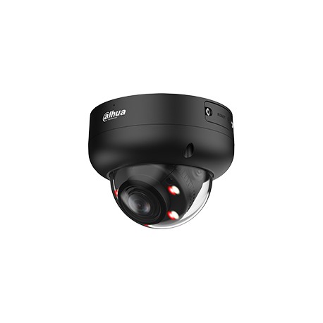 Zwarte domecamera met dual light: infraroodleds naast een witte lichtbron