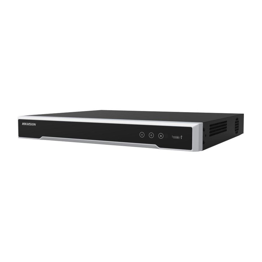 Zwarte Hikvision NVR-netwerkrecorder DS-7608NI, plat kastje met bedieningsknoppen aan de voorzijde