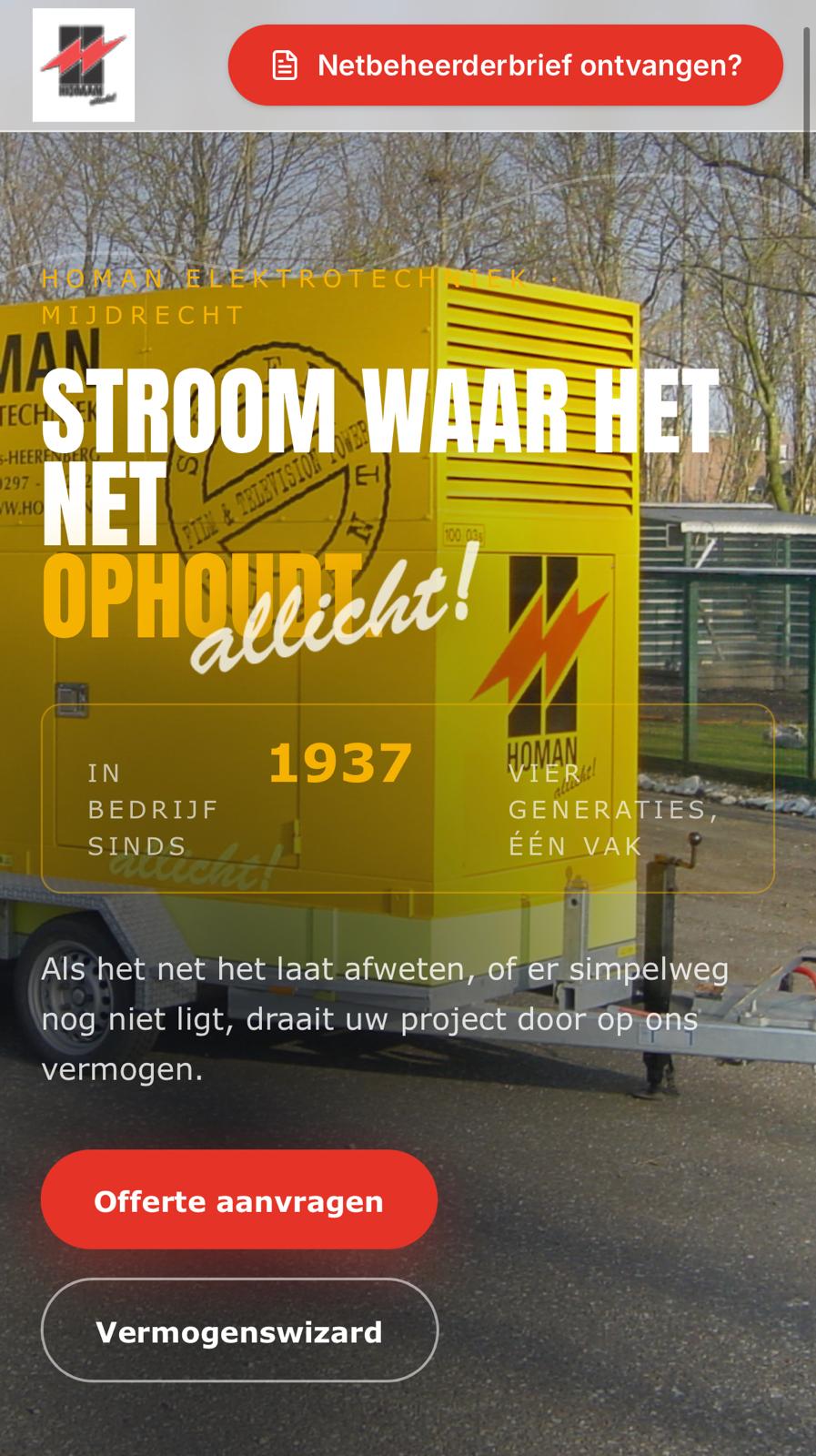 Homan Elektrotechniek - tijdelijke stroomvoorziening op locatie