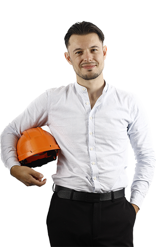 Adviseur Mike met oranje helm