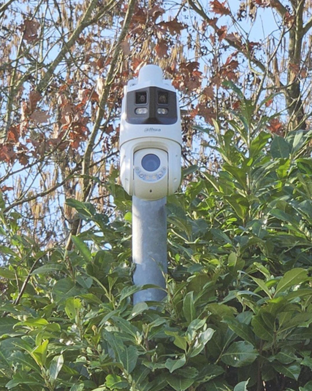 Bestuurbare PTZ-camera met autotrack op een paal in het groen