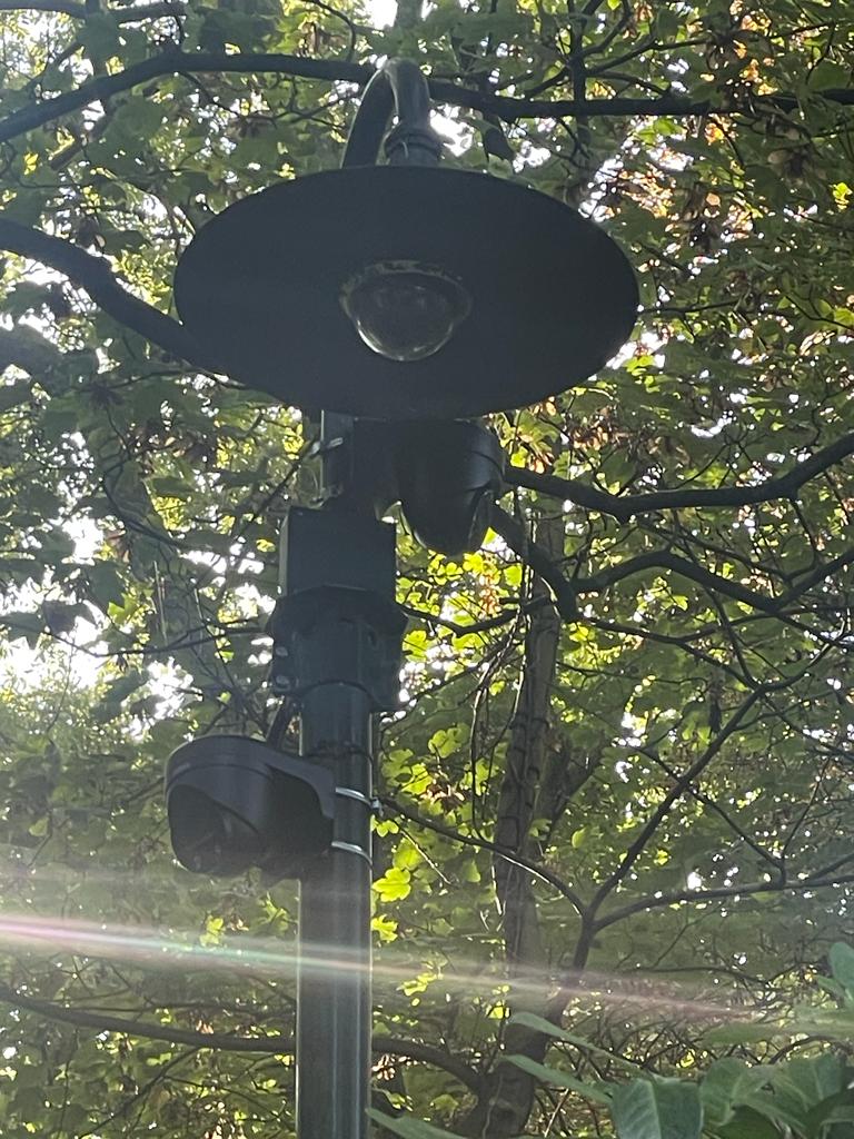 PTZ-camera discreet weggewerkt in een maatwerk lantaarnpaal-kap