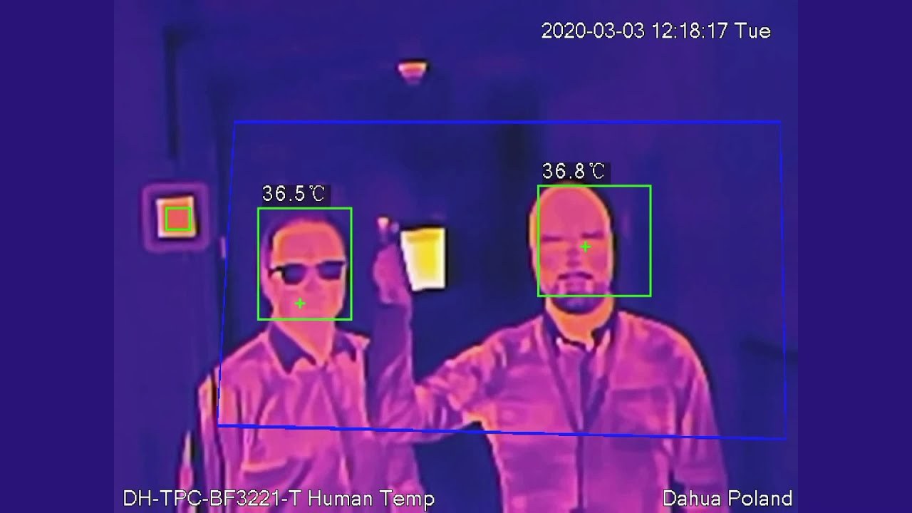 Thermisch camerabeeld van een Dahua-camera dat twee personen in warmtekleuren toont