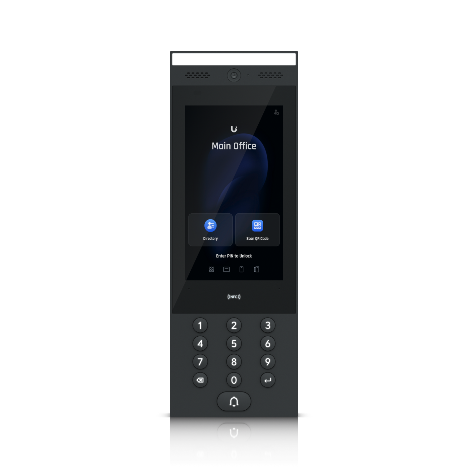 UniFi Access intercom-deurpost met camera, scherm, QR en keypad