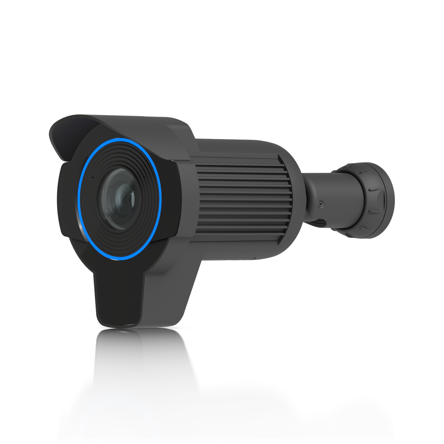 Productafbeelding van een camera die kentekens leest, met zwarte behuizing en lensring