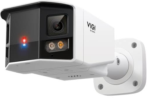 Bulletcamera met twee lensmodules en een rood-blauw waarschuwingslicht