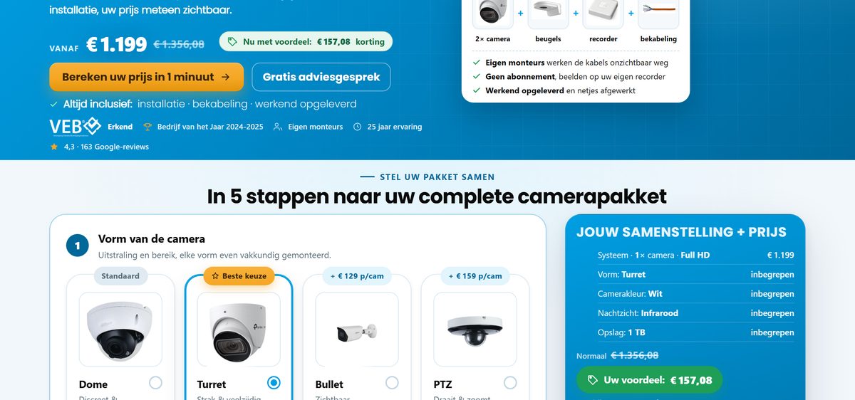 Configurator: stel je camerapakket samen en zie direct je prijs vanaf 1.199 euro