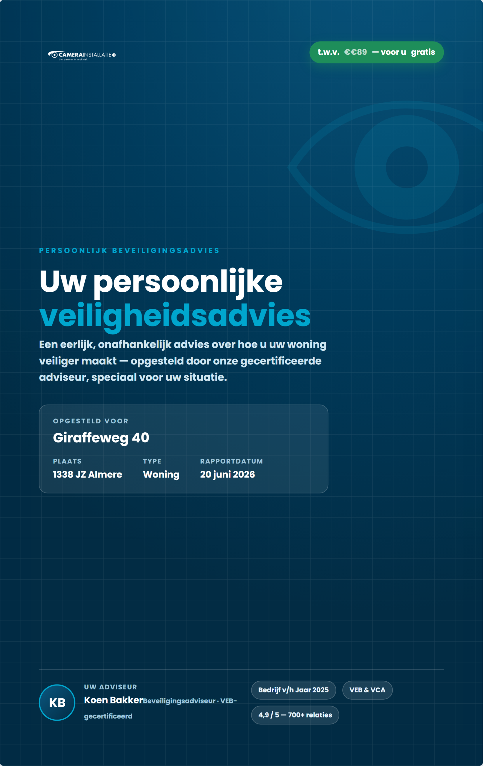 Voorblad van het persoonlijke veiligheidsrapport van CameraInstallatie.nl